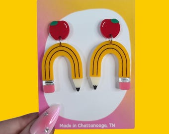 Pencil Teacher Statement Earrings - Laser Cut Acrylic