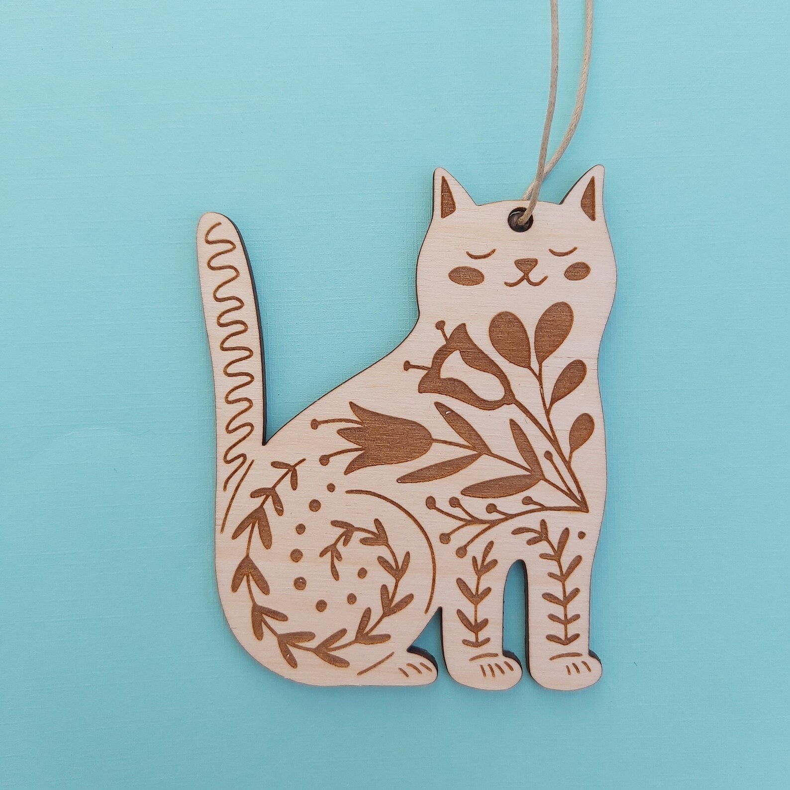 Wooden Cat Ornament Holiday Christmas Laser Engraved Etsy