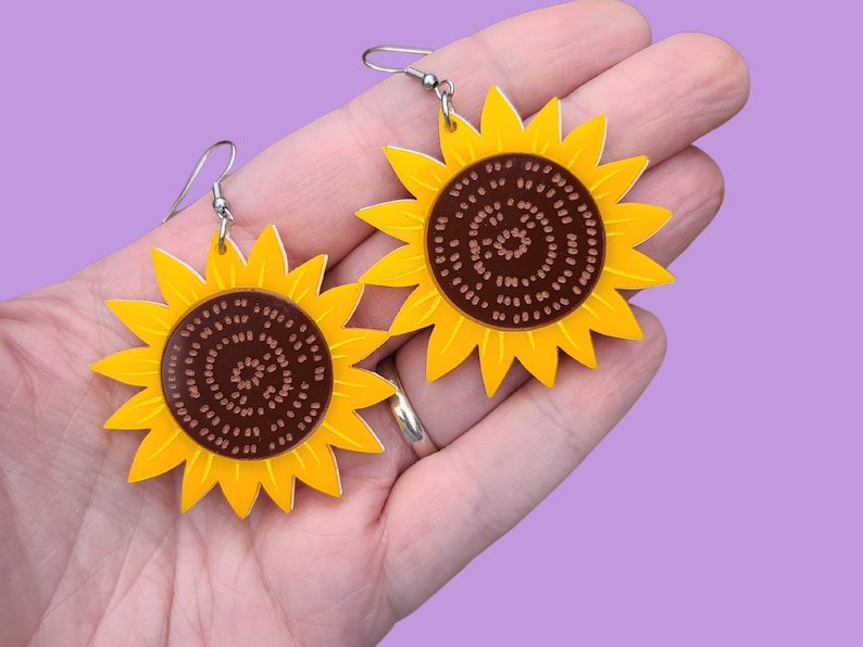Sunflower Statement Earrings Laser Cut Acrylic Etsy