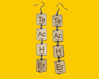 Teacher Elements Statement Earrings - Laser Cut Wood