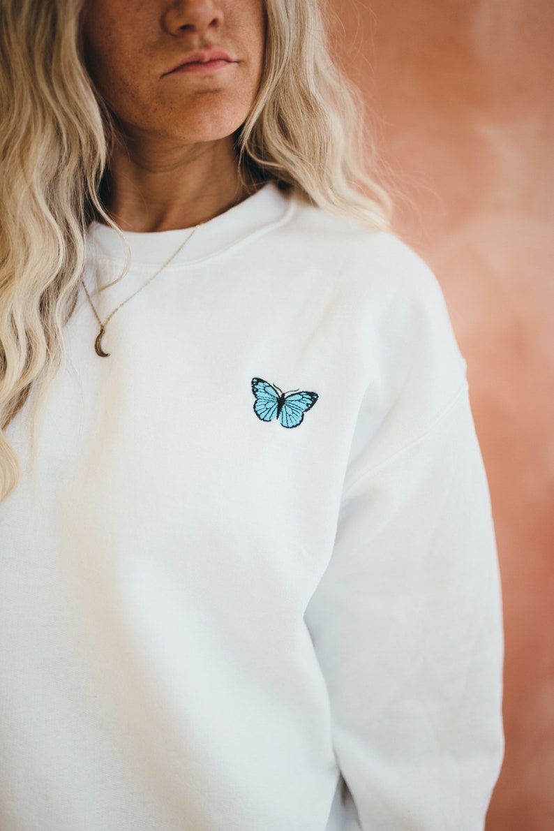 Butterfly Embroidery Premium Eco Friendly Sweatshirt Etsy