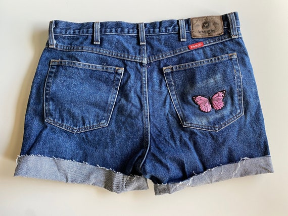 Pink Butterfly Embroidery Denim Shorts 