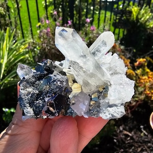 Pyrite + Clear Quartz Crystal Cluster ~ Pyrite Druzy from Indonesia, Natural Pyrite Cube Fools Gold Pyrite Stone Prosperity Stone Pyrite Raw