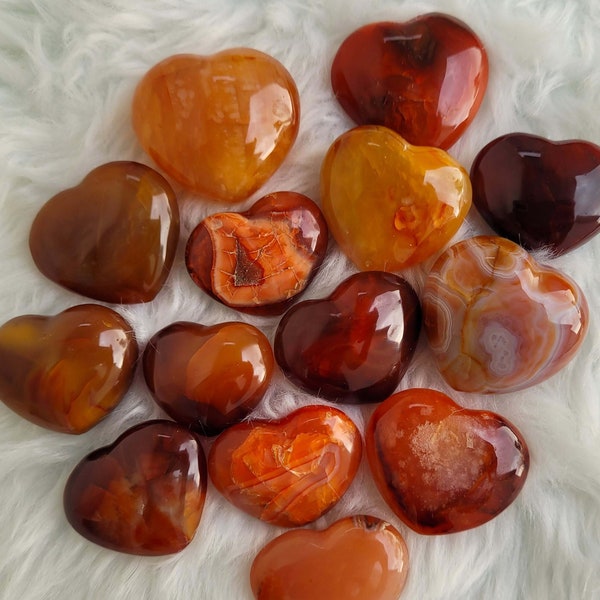 Small Puffy Carnelian Heart 1.25"-1.75" ~ Red, Orange, Yellow ~ Polished Pocket Stone ~ Palm Stone ~ Worry Crystal ~ Chalcedony ~ Druzy