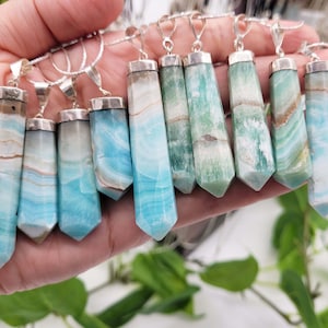 Caribbean Calcite Necklace ~ 18&quot; .925 Sterling Silver Chain ~ Choose Your Piece ~ Pakistan ~ Italy ~ Pistachio Crystal Jewelry ~ Aragonite