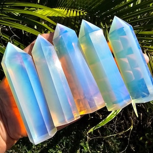 Opalite Tower 3.25&quot;-3.8&quot; Choose Your Size ~ Crystal Point Crown Chakra Obelisk Generator Manmade Home Decor Meditation