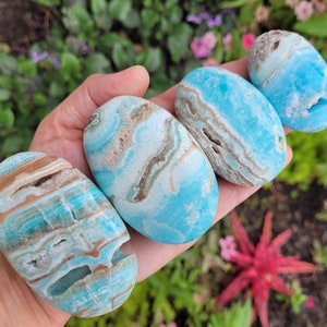 Blue Aragonite Palm Stones ~ Choose Your Piece ~ Pakistan ~ Polished Crystal ~ Natural Mineral ~ Blue Brown Aragonite ~ Worry Pocket Stone