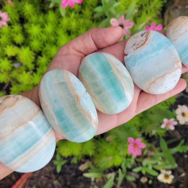 Caribbean Calcite Palm Stones ~ XXS - MEDIUM ~ Pakistan ~ Crystal Gemstone Worry Stone Pockets Stones, Meditation, Decoration ~ Calming