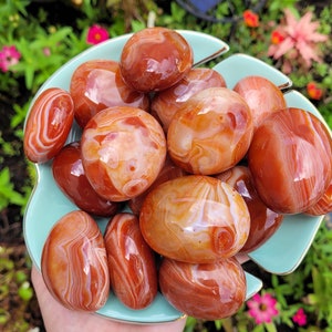 Carnelian Palm Stones ~ Choose Your Size ~ Sardonyx Agate Silk Agate Crystal Gemstone Stone Natural ~ Root + Solar Plexus Chakra Meditation