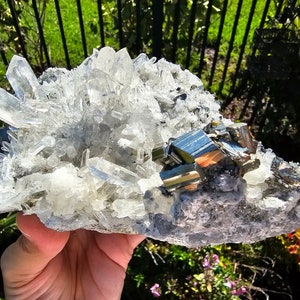 Large Pyrite + Clear Quartz Crystal Cluster ~ Pyrite Druzy from Indonesia, Natural Pyrite Cube Pyrite Stone Prosperity Stone Pyrite Raw Huge