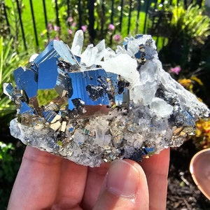 Pyrite + Clear Quartz Crystal Cluster ~ Pyrite Druzy from Indonesia, Natural Pyrite Cube Fools Gold Pyrite Stone Prosperity Stone Pyrite Raw