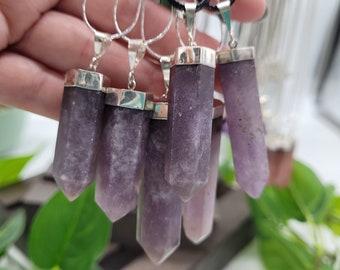 Collana in lepidolite ~ Catena scintillante in argento 925 da 16 "o accordo nero regolabile da 24 " ~ Scegli il tuo pezzo ~ Pietra di cristallo ~ Lenitivo