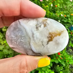 Flor Ágata Palma Piedra 2.3" Calcedonia Bolsillo Preocupación Cristal Rosa Púrpura Naranja Piedra Preciosa Mineral Sakura Cerezo Flor Curación Meditación