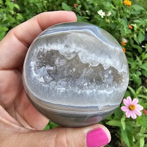 Agate Crystal Sphere Geode Cluster Ball Rare Unique Natural Healing Gemstone Home Decor Quartz Stone Moroccan Alter Banded Carved Collectors