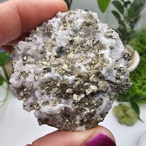 Pyrite Cluster 2" with White Chalcedony Crystal Druzy Cube Stone Prosperity Healing Home Decor Fools Gold Alter Healing Gemstone Chakras