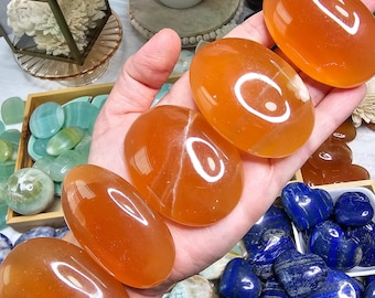 Honey Calcite Palm Stones ~ Choose Your Size ~ Palm Stones ~ Orange Calcite