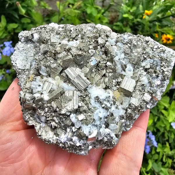 Pyrite + Clear Quartz Crystal Cluster ~ Pyrite Druzy from Indonesia, Natural Pyrite Cube Fools Gold Pyrite Stone Prosperity Stone Pyrite Raw