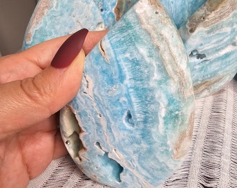 Blue Aragonite Flames, Hand Carved Crystal from Pakistan