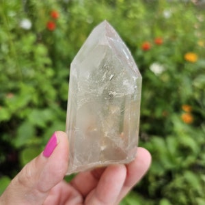 Semi-Polished Lodalite Point Lemurian Seed Striated Quartz Crystal Generator Wand Brazilian Gemstone Healing Chakra Meditation Unique Gift