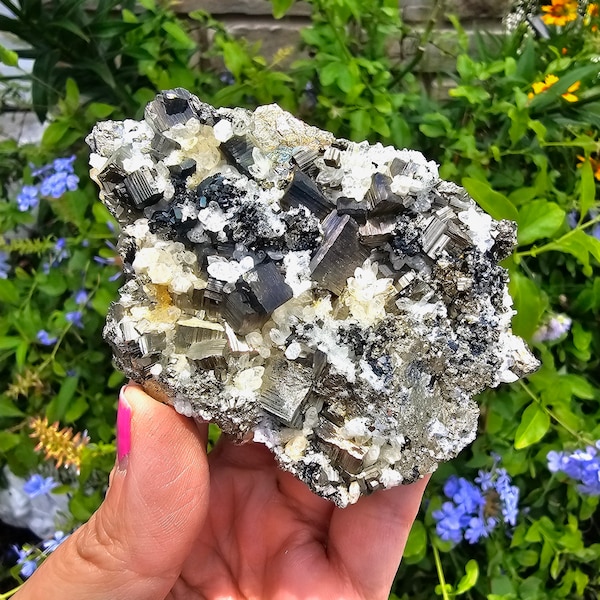 Pyrite + Clear Quartz Crystal Cluster ~ Pyrite Druzy from Indonesia, Natural Pyrite Cube Fools Gold Pyrite Stone Prosperity Stone Pyrite Raw