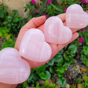 Pink Mangano Hearts 2&quot;-3&quot; Banded Healing Crystals Palm Pocket Worry Stone Mineral Gemstone Heart Chakra Home Decor Witchy UV Reactive