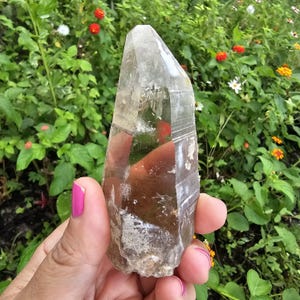Semi-Polished Lodalite Point Lemurian Seed Striated Quartz Crystal Generator Wand Brazilian Gemstone Healing Chakra Meditation Unique Gift