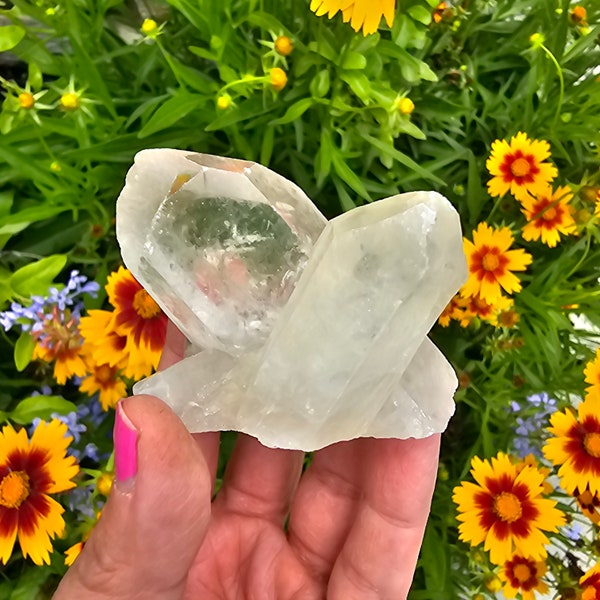 Clear Quartz Cluster with Rainbows Brazil Point Generator Healing Gemstone Crown Chakra Witchy Home Decor Cottagecore Fairy Garden Stone