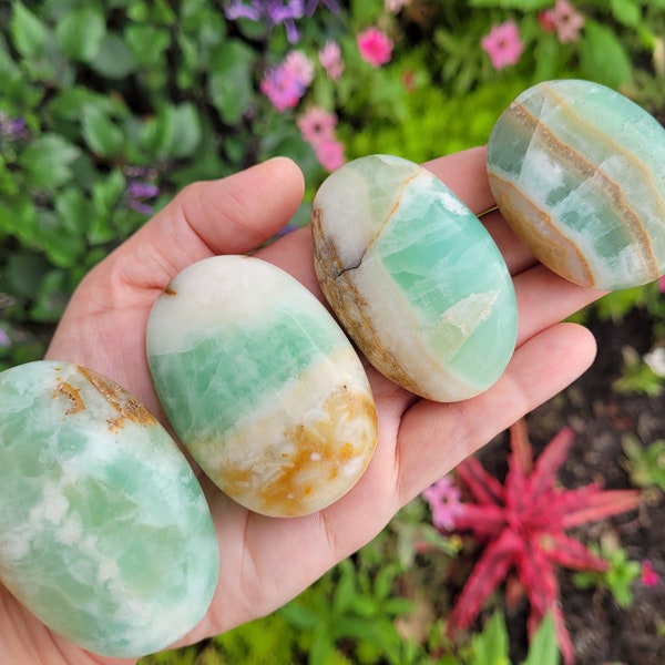 Ocean Green Calcite Palm Stones ~ Choose Your Piece ~ Stone ~ Pocket Crystals ~ Pakistan ~ Green Mineral ~ Caribbean Pistachio ~ Beach Vibes