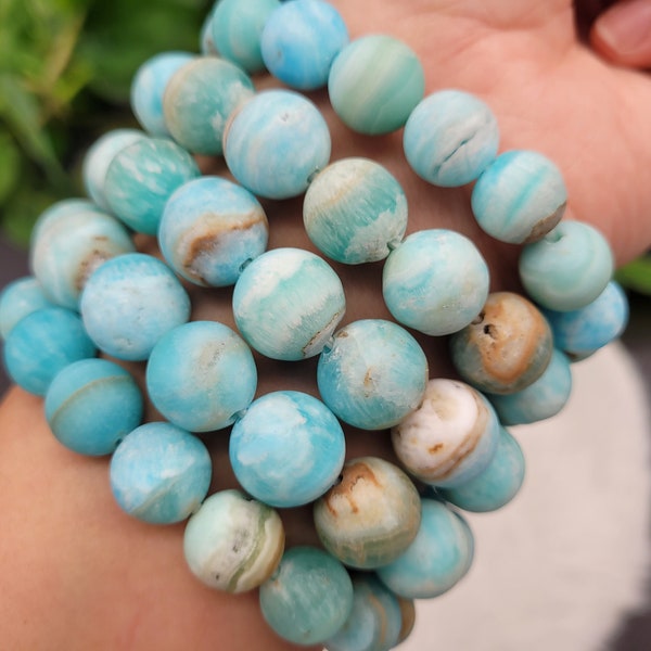 High Quality Blue Aragonite Bracelet 10-12mm Beads ~ Rare Pakistan ~ Stretchy Stretch Crystal Gemstone Jewelry