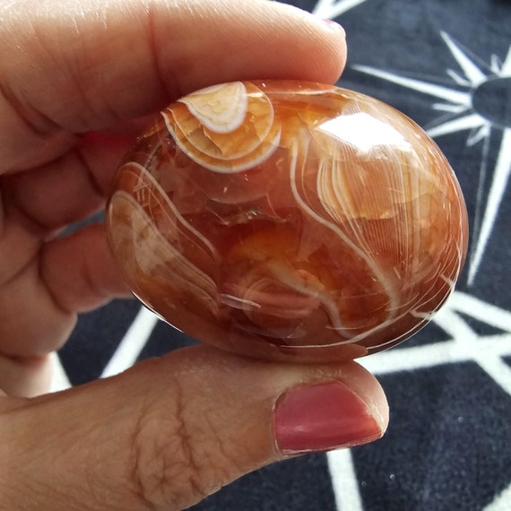 Lace Agate Palm Stone Natural Red Orange Crystal Mineral