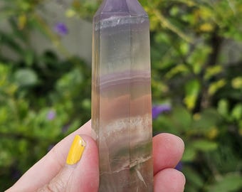 Green and Purple Fluorite Tower 3.3" Cleansing Mineral Crystal Rainbow Clear Tower Healing Gemstone Stone Rocks Obelisk Generator Point