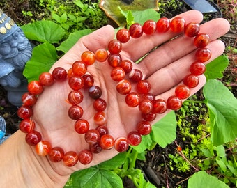 Pulsera Carnelian de alta calidad, pulsera de cristal elástico de un tamaño, piedra de ágata naranja roja, plexo solar, chakras sacros, cristales curativos