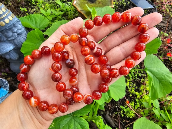 High Quality Carnelian Bracelet, One Size Stretchy Crystal Bracelet, Red Orange Agate Stone, Solar Plexus, Sacral Chakras, Healing Crystals