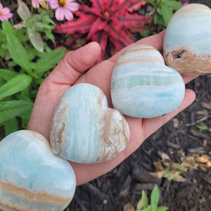 Caribbean Calcite Hearts ~ Choose Your Piece ~ Pakistan ~ Crystal Gemstone, Palm Stone, Worry Stones, Pockets Stones, Meditation, Decoration