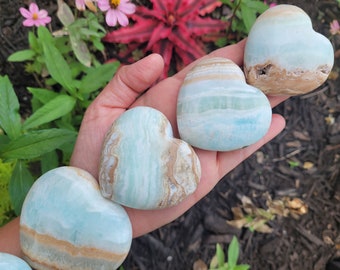 Caribbean Calcite Hearts ~ Choose Your Piece ~ Pakistan ~ Crystal Gemstone, Palm Stone, Worry Stones, Pockets Stones, Meditation, Decoration