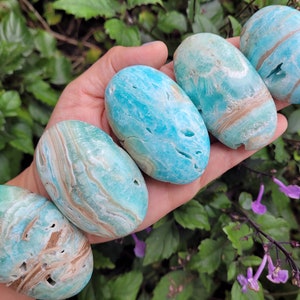 Blue Smithsonite Palm Stones ~ Choose Your Piece ~ Pakistan ~ Polished Crystal ~ Turquoise ~ Aragonite ~ Worry Pocket Stone Gemstone