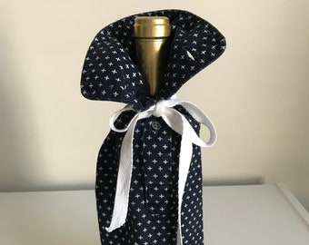 Bouteille Sleeve Oxford tissu marine / motif blanc