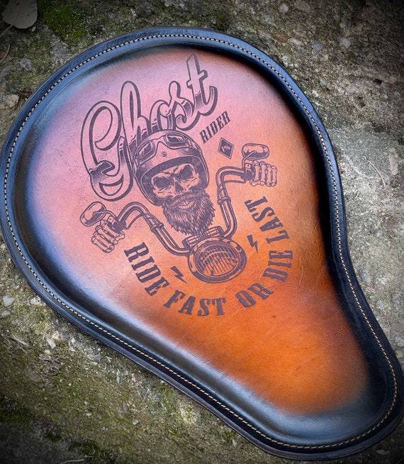 Sella Moto Singola Bobber Chopper Vintage - Pelle Marrone Con Molle Cromate - Universale 320x250mm - 4