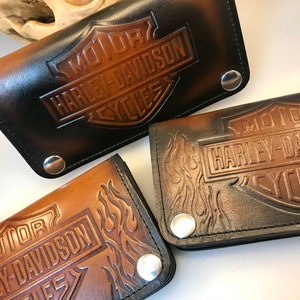 Cartera larga de cuero hecha a mano, Cartera de cuero con llamas, Regalo para papá, Calidad superior, Cartera de motociclista, Regalo personalizado