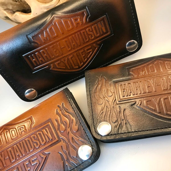Handmade long leather wallet, Flames Leather Wallet, Dad gift, Top quality, Biker wallet, Personalized gift