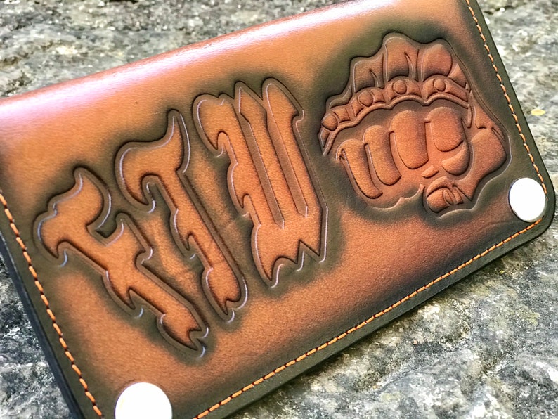 Handmade FTW long leather wallet Knuckle duster Dad gift Knuckle Biker Custom Wallet