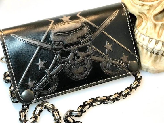 ロングトラッカーウォレット　ハンドメイド ロングトラッカーウォレット/姫路レザー芯通し黒色/ステッチ白色