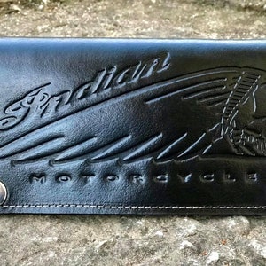 Cartera larga de cuero para motocicleta hecha a mano, regalo para papá, billetera de motociclista, regalo de motociclista