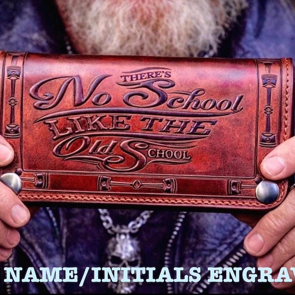 Handmade Leather Biker Wallet: Long Motorcycle Wallet, Dad Gift