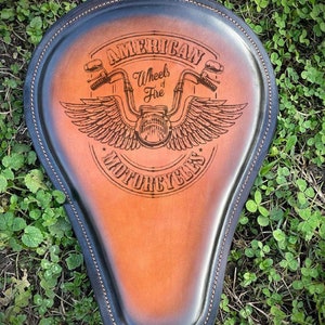 Free shipping Custom motorcycle Solo Seat/Handmade Solo Seat/Bobber Chopper Seat,Harley Davidson Seat/Lazer engraved Leather