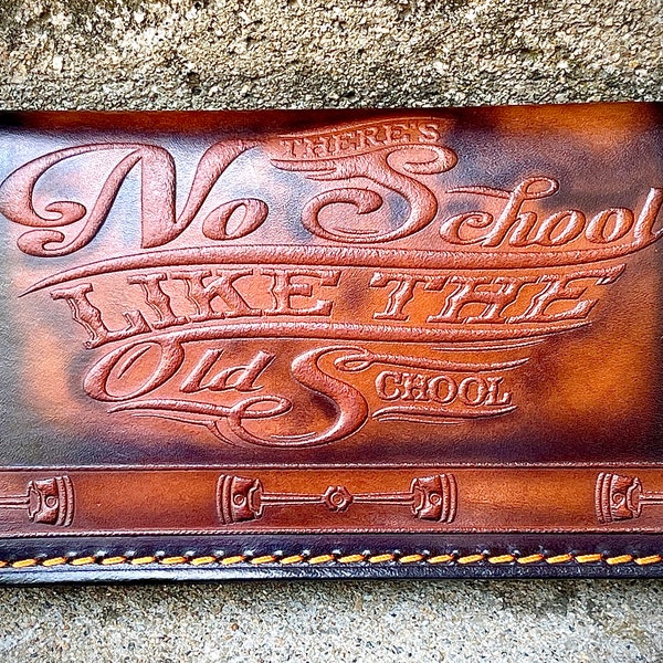 Cartera de motociclista de cuero hecha a mano, personalizada, de grano completo con cadena