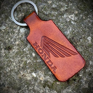 Embossed motorcycle automotive logo keychain key right,handmade leather keychain,personalized leather gift,dad gift,custom leather keychain