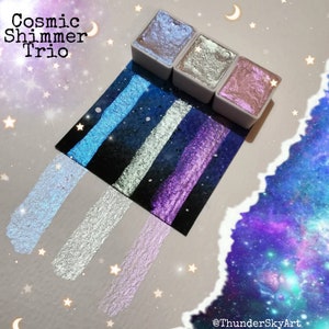 Shimmer Colour shift Watercolour Set, metallic half pans, handmade watercolour paint, sparkly paint, Mica half pan