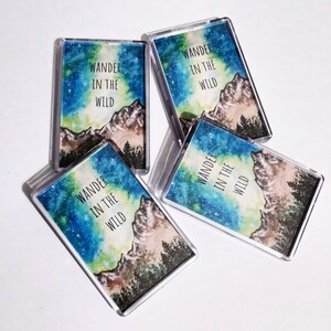 Watercolour Galaxy Mountain Magnet “Wander in the wild” inspirational wanderlust art fridge magnet, Home Decor motivational Magnet