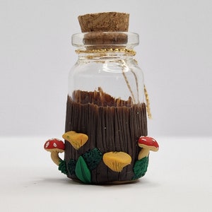 Forestcore mushroom bottle, small glass storage jar or vase, amanita ornamental bottle, cute cottagecore accessory cute whimsigoth decor